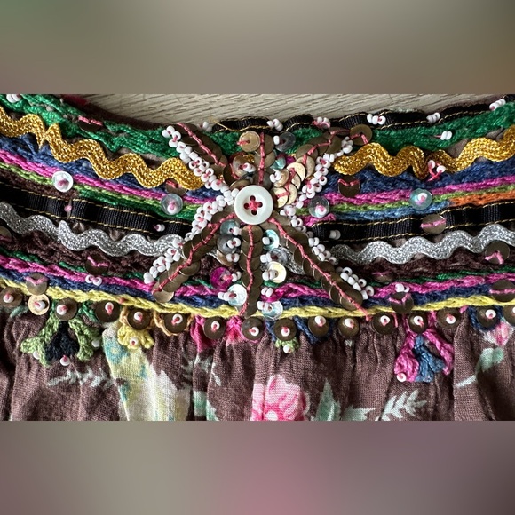 Vintage Free People Hippie Tank Top w Floral print and Rick Rack Sequin Trim - Picture 2 of 9